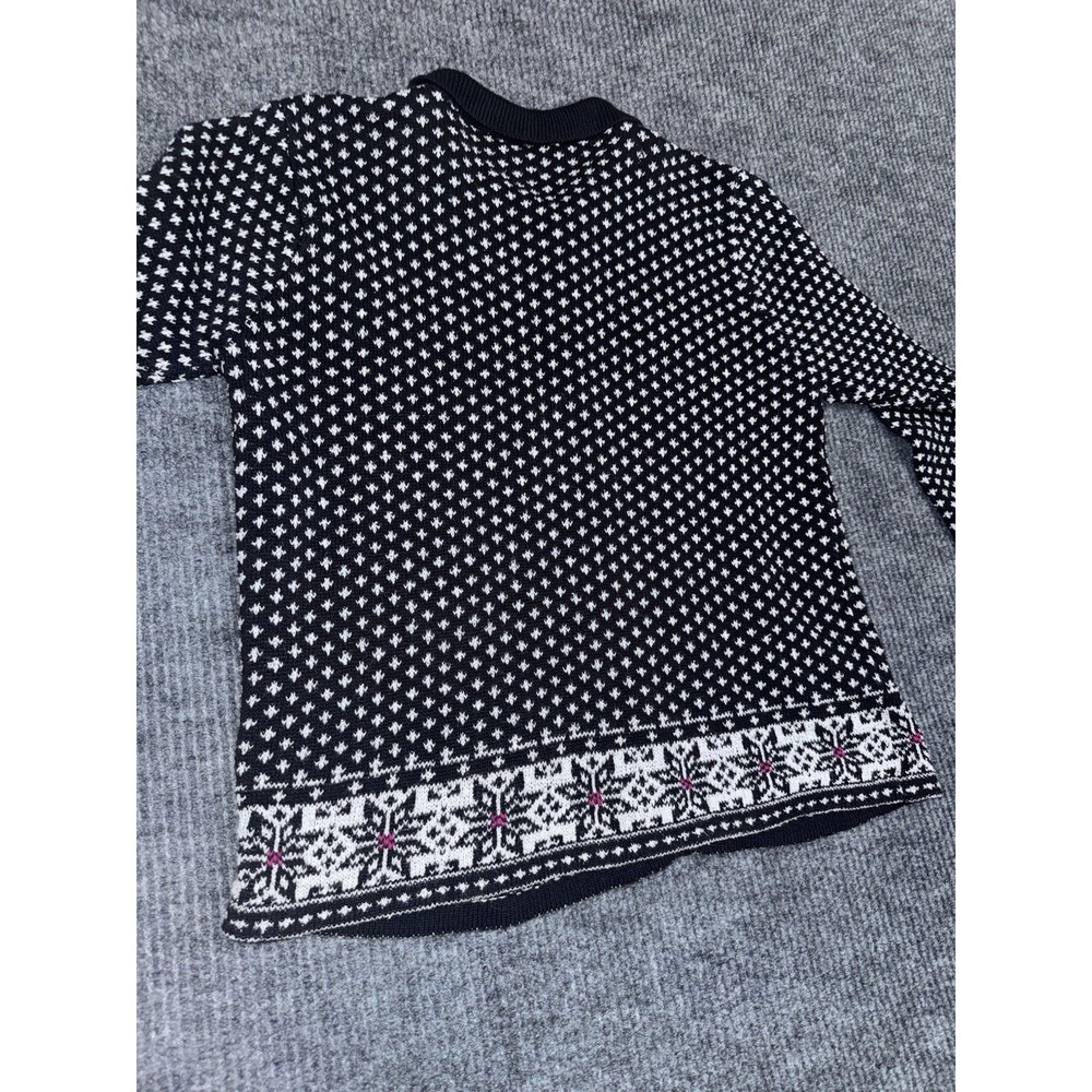 Y2K Capacity Fair Isle Collared Button Cardigan Sweater Black White Red M - Picture 9 of 13
